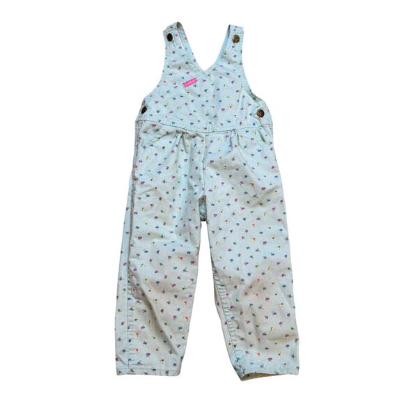 Vintage 90s OshKosh B'Gosh Floral Print Snap Vestbak Overalls USA Size 4T - Picture 1 of 9